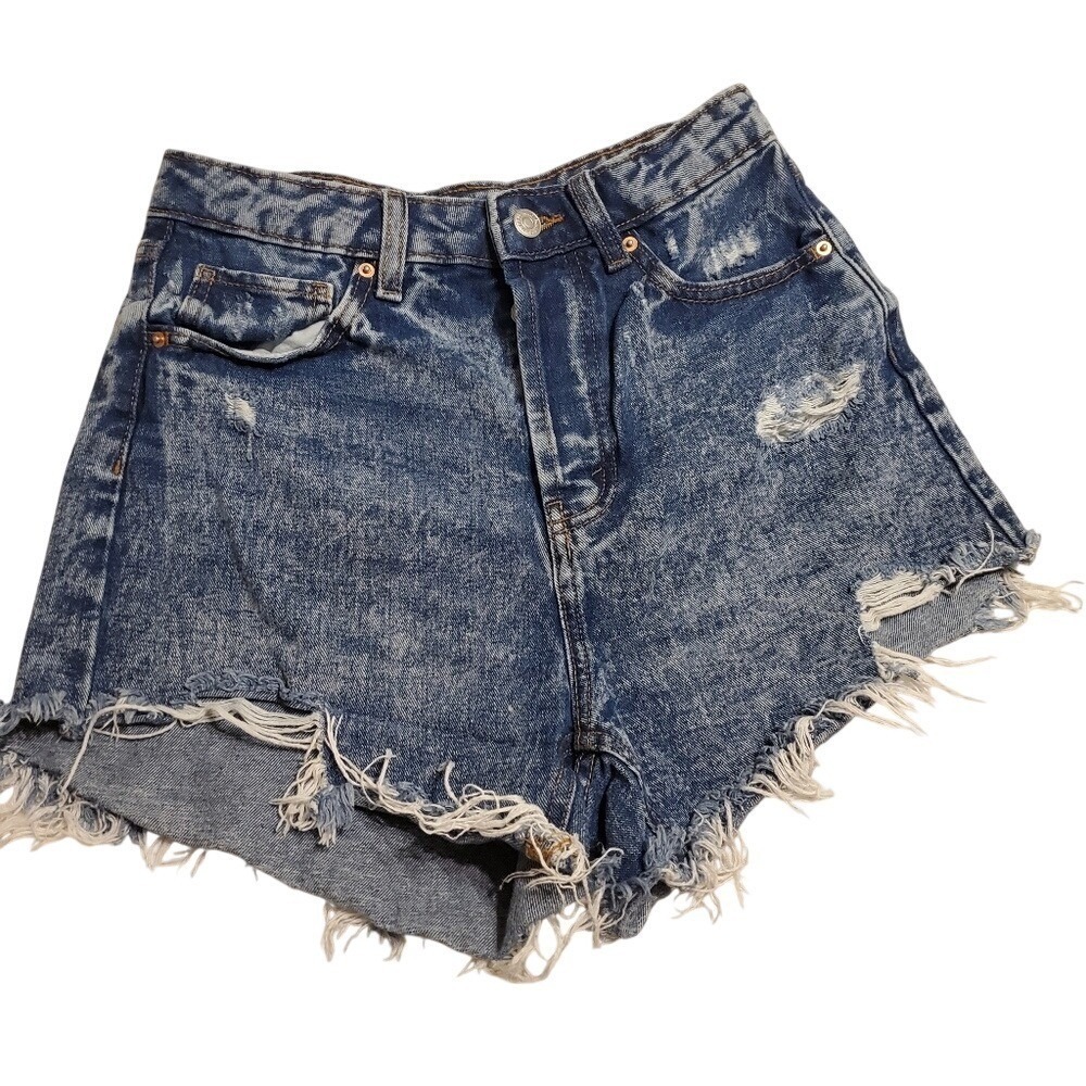 Wild Fable Denim Jorts‎ Blue Acid Wash Distressed Highest Rise Summer Size 4